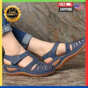 Womens Summer Orthopedic Wedge Sandals Walking Slingback Flat Casual Shoes Size - Picture 1 of 27