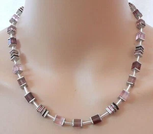 Halskette Würfel Collier Cube Glas Strass Rosa Violett Amethyst  mehrfarbig 086a - Bild 1 von 16