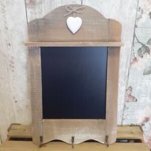 Shabby Chic Scalloped Wooden Chalk / Memo Board with Hooks and Heart Design
