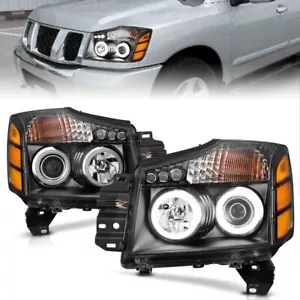 Fits NISSAN ARMADA 04-07 TITAN 04-15 Projector HEADLIGHTS Black RX Halo 111095 - Picture 1 of 6