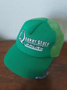 VTG 80s QUAKER STATE RACING OIL INDIANA KING GREEN TRUCKER SNAPBACK HAT MESH - Imagen 1 de 5