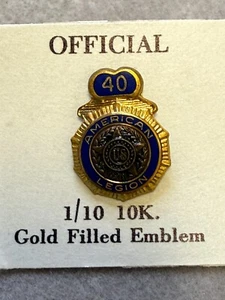 Official US American Legion 40 Years Service 1/10k Gold Lapel Pin Badge 6485 - Picture 1 of 2