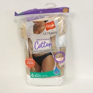 6PK Hanes Women's Bikini Underwear Size 7 L ULTIMATE Breathable Cotton LARGE - Picture 1 of 4