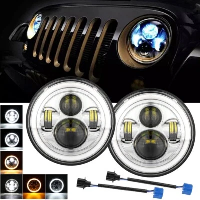 Par de faróis de LED cromados 7" lâmpada Hi-Lo DRL para Mercedes-Benz 300D 300CD 300TD - Imagem 1 de 4