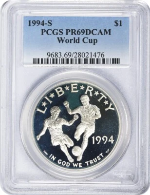 1994-S World Cup Silver Commemorative Dollar PR69DCAM PCGS Proof 69 Deep Cameo - Image 1 of 2