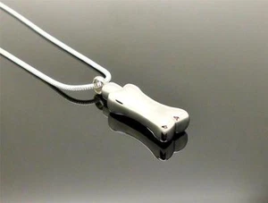 316L Silver Pet Dog Bone Design Memorial Keepsake Cremation Cinerary Urn Pendant - Picture 1 of 10