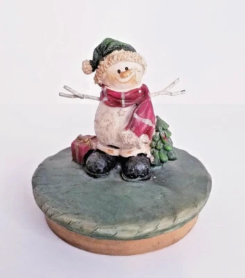 Muñeco de Nieve Tarro Vela Topper 3" Diámetro Navidad Resina Rústico Invierno Foto 1 de 4