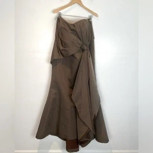Carolina Herrera Strapless Silk Faille Gown Size 20 Color Brown Build Up Corset - Picture 1 of 16
