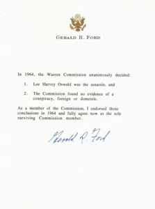President Gerald Ford Signed Letter Affirming Warren Commission Conclusions JSA - Picture 1 of 2