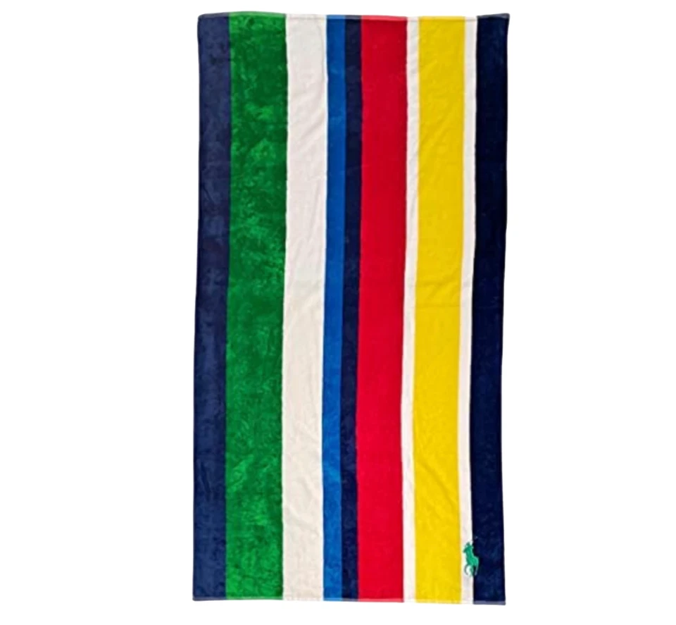 Toalha de praia Polo Ralph Lauren de pelúcia veludo algodão 35x66 listras nova com etiquetas - Imagem 1 de 1