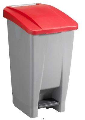 Sunware Abfalleimer 60 Liter-49x38x70cm- mit Rädern/Fußpedal/Handgriff- grau/rot - Bild 1 von 3