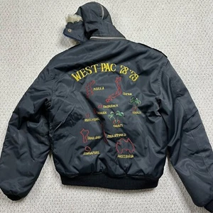 RARE Vintage Black US Navy West-Pac 78' 79' Dragon Puffer Jacket FLAWS** - Picture 1 of 20
