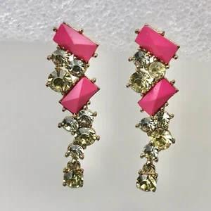 Vintage Retro gelbe Strasssteine und Hot Pink Ohrhänger Modeschmuck - Bild 1 von 5