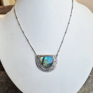 Half Moon Labradorite Neckless, 925 Silver Jewelry, Handmade Anniversary Gift, - Picture 1 of 5
