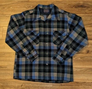 VTG 60's Pendleton Virgin Wool Made In USA Blue Green Plaid LS Button Up Shirt M - Picture 1 of 12
