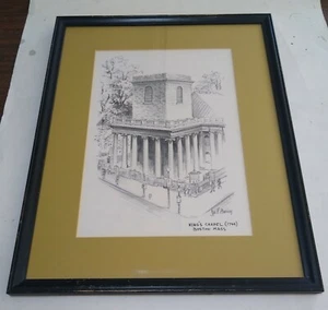 JAS F MURRAY KING'S CHAPEL BOSTON MASSACHUSETTS 1749 FRAMED ART PRINT SKETCH - Picture 1 of 4