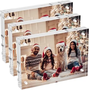 3 Packs 4x6 Inch Acrylic Picture Frames, 20mm Thickness Magnetic Photo Frame, - Picture 1 of 9