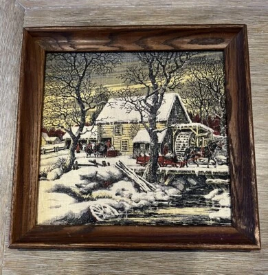 Impresión de escena de invierno KayDee 100 % lino puro 16x16 con marco de madera Colonial Mill Foto 1 de 2