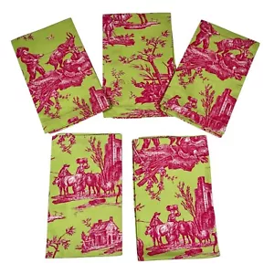 Williams Sonoma French Country Lime Green & Pink Set Of 5 Toile Napkins 20x20 in - Picture 1 of 8