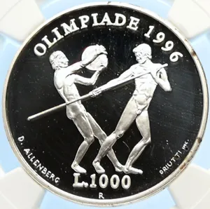 1995R SAN MARINO Italy ATLANTA '96 OLYMPICS PRF Silver 1000 Lire Coin NGC i97532 - Picture 1 of 5