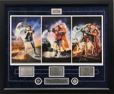 Back to The Future Trilogy Movie Poster Print Signed Michael J Fox Artist Framed