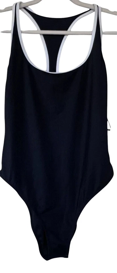 Maiô feminino novo com etiquetas RVCA atrevido peça única tamanho XL preto sólido acabamento branco costas em T - Imagem 1 de 4