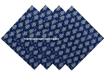 Block Print Table Napkin 20x20 Blue Whit Cotton Floral Kitchen Table Linen Set - Image 1 of 3