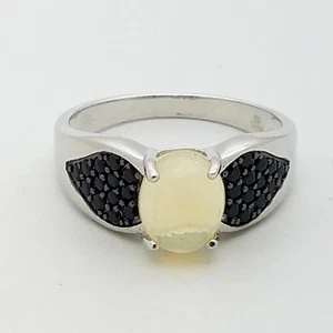 Neu Y Sterlingsilber 925 Krappen-Set oval weißer Opal schwarzer Spinell Bandring Größe 11 - Bild 1 von 11