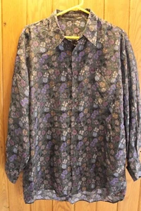 VTG JHANE BARNES SZ L VTG SILK BUTTON UP SHIRT GEOMETRIC PINWHEELS PRINT - Picture 1 of 7