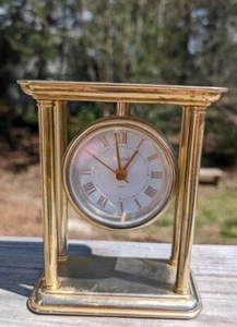 Bulova, #B1435, Quartz, Brass Mantel / Desk Clock Works Great Roman Numerals - Picture 1 of 10