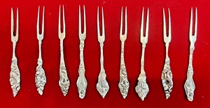 Sterling 925 Silber 9 Teile Cocktail Blume Tafelgabeln Vintage Besteck selten - Bild 1 von 4