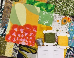 Stoffreste DIY Kit Kawandi Kantha Quilt slow stitching Kaffe Fassett fresh tones - Bild 1 von 5