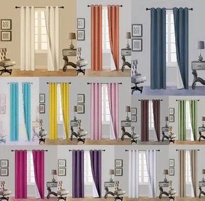 2PC Insulated Lined Foam Blackout Silver Grommets Window Curtain Panels N32 - Picture 1 of 29