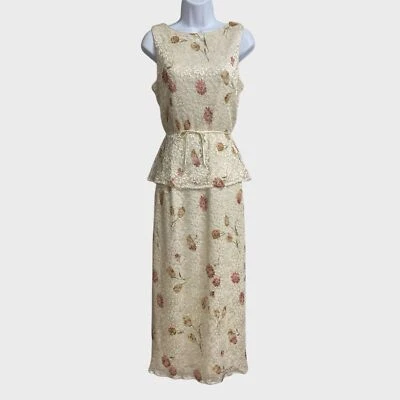 Vintage Dress Barn Floral Lace Sheath Midi Dress Women's Size 8 Ivory Feminine - Image 1 of 4