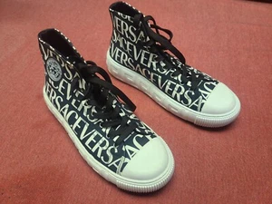 VERSACE Logo High-Top Sneakers Black White Sz US 10 (worn and refinished) - Picture 1 of 7