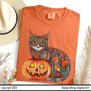 Katze und Kürbis T-Shirts skurrile Shirts für junge Frauen 5 Farben 6 Größen - Bild 1 von 8
