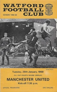 WATFORD V MANCHESTER UNITED ~ COPA FA CUARTA REPETICIÓN ~ 28 DE ENERO DE 1969 - Imagen 1 de 1