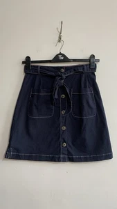 Cath Kidston Utility Skirt Size 10 Navy Blue A Line Mini Belted Button Front £60 - Picture 1 of 9
