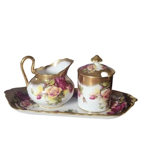 Royal Chelsea Golden Rose Porzellan Zuckerdose mit Sahnebezug - Bild 1 von 11