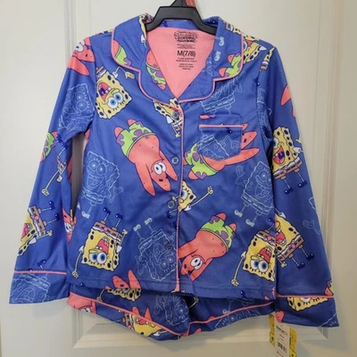 NOVO com etiquetas Bob Esponja 2 peças conjunto de pijama manga longa com shorts crianças médio macio confortável - Imagem 1 de 4