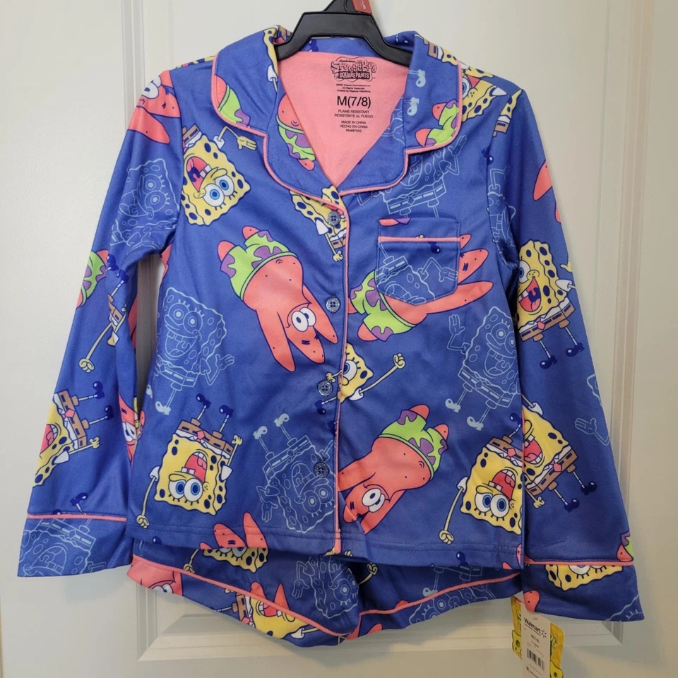 NOVO com etiquetas Bob Esponja 2 peças conjunto de pijama manga longa com shorts crianças médio macio confortável - Imagem 1 de 4