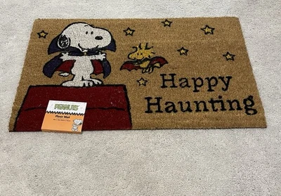 Peanuts Snoopy Woodstock Halloween Vampire Happy Haunting Coir Door Mat 18x30 - Image 1 of 4