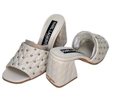 NUEVAS Sandalias Karl Lagerfeld Paris Shia Tachonadas Punta abierta Sin Cordones Blancas Suaves Foto 1 de 4