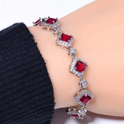 Ruby Simulated 925 Sterling Silver Tennis Bracelet 7.99" B74371345, Christmas - Image 1 of 4