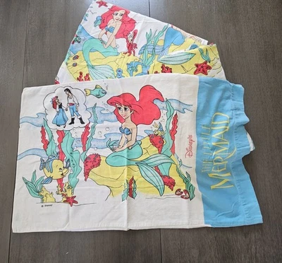 Vintage The Little Mermaid 3 Piece Twin Flannel Sheet Set Fitted Flat Pillowcase - Image 1 of 4
