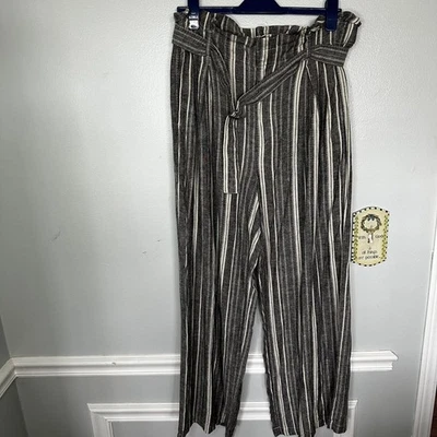 Banana Republic Women's Pants Size 12 Gray Striped Linen Wide Leg Lightweight - Image 1 of 4