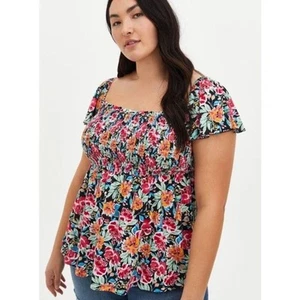 Torrid gesmoktes Babydoll Oberteil Blumenmuster mehrfarbig Größe 2X - Bild 1 von 5