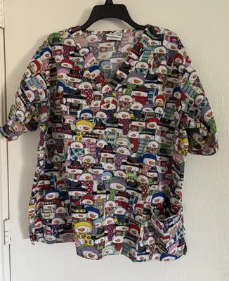 UA Scrubs Womens Top Christmas Snowman XL/1X - Image 1 of 4