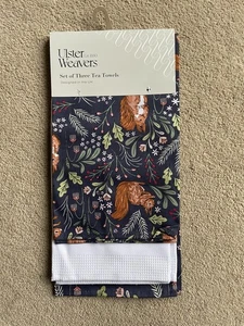 Ulster Weavers Eichhörnchen Blumen Geschirrtuch Küchentuch x 3 Herbst 100 % Baumwolle Brandneu mit Etikett - Bild 1 von 6