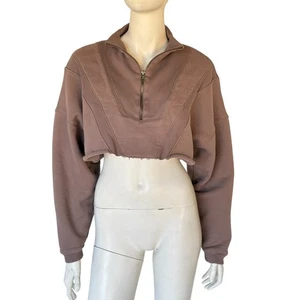 Joah Brown Front Zip Braun Cropped Sweatshirt - Bild 1 von 5